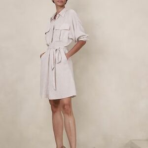 Banana Republic, Linen-Blend “Utility” Mini Shirtdress, Flax-Natural, Size S